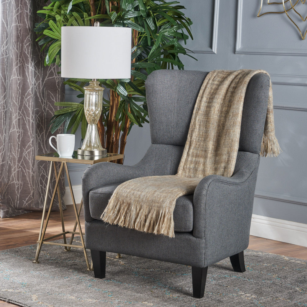 GDF Studio Quinn Navy Blue Fabric Sofa Chair, Charcoal