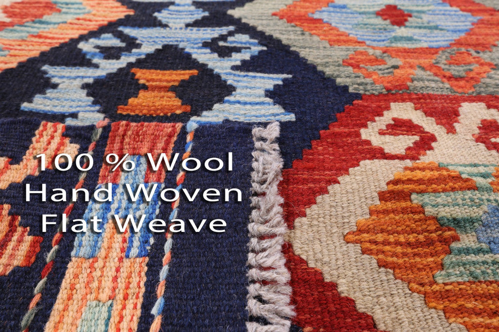 8' 8" X 10' 1" Wool On Wool Flat Weave Kilim Reversible Rug Q9458