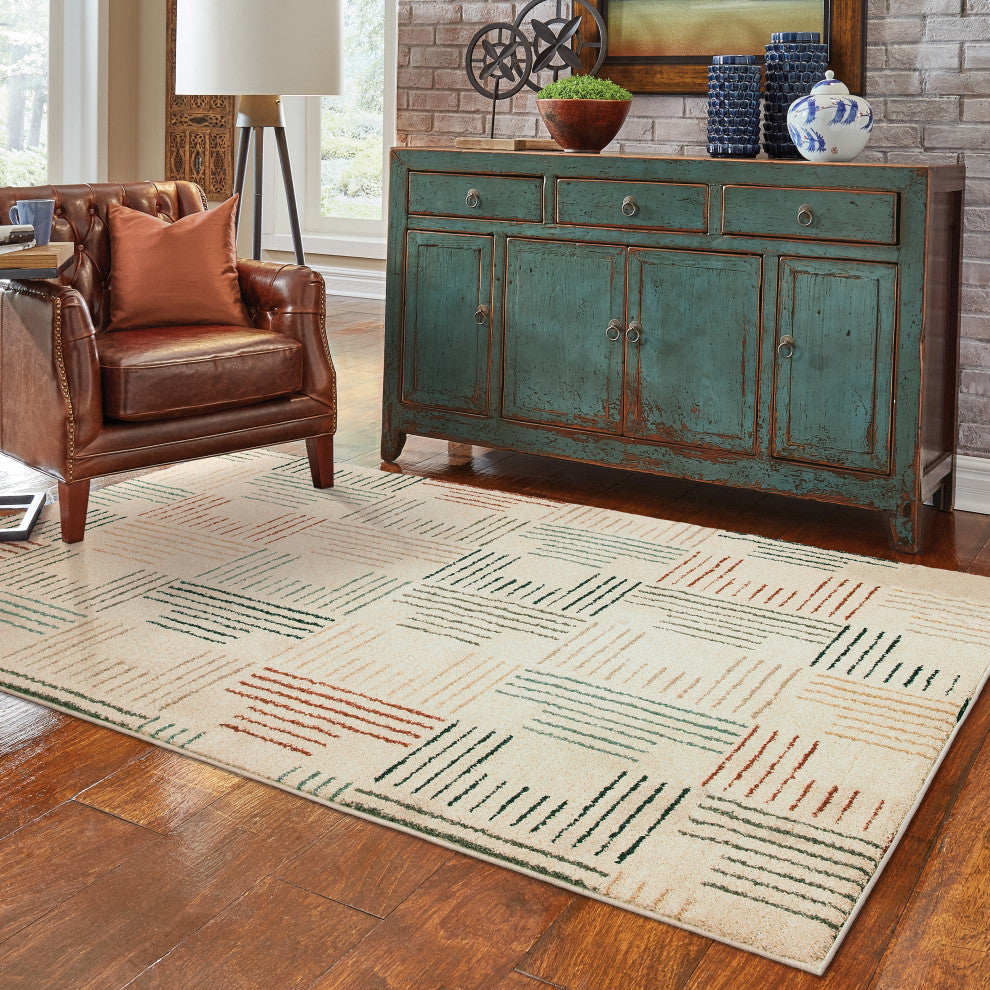 Carolina Striped Geometric Ivory/Multi Area Rug, 5'3"x7'3"