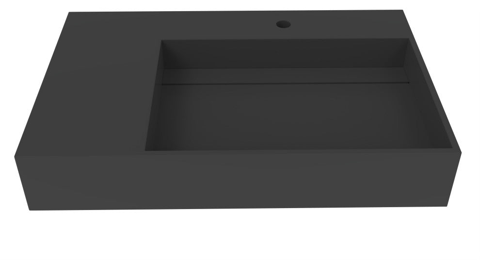 CastelloUSA Juniper Wall Mounted Countertop Concealed Drain Basin Sink, Black, 30", Right Basin, Standard