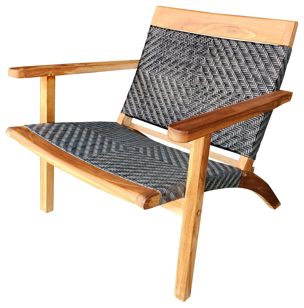 Teak Wood Paris Outdoor Patio Lounge and Dining Chair, Gray