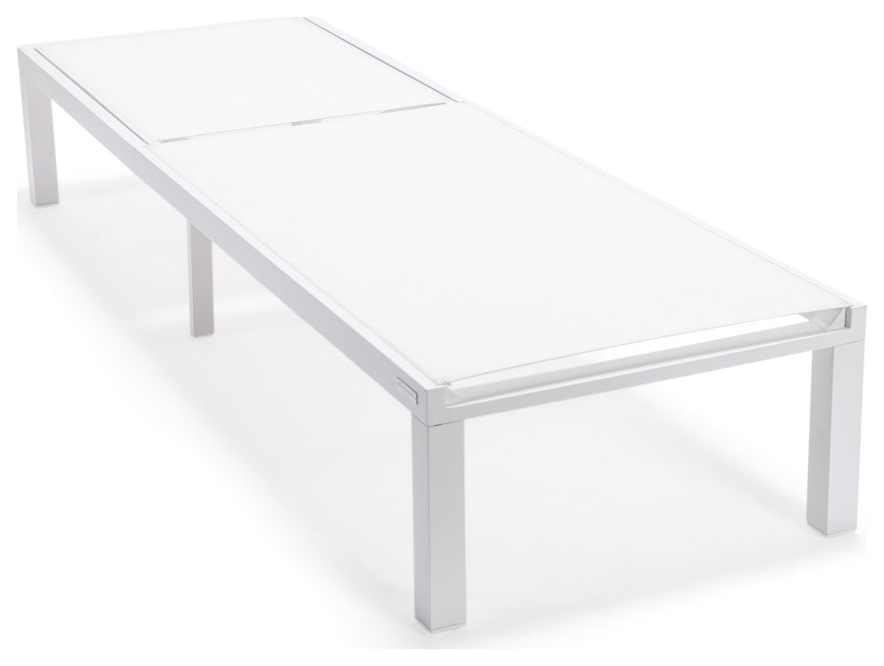 LeisureMod Marlin White Patio Chaise Lounge Chair with Fire Pit Table, White