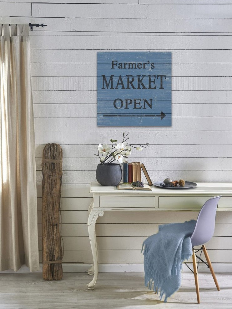 "Farmer's Market Open II" Painting Print on White Wood, 24"x24"