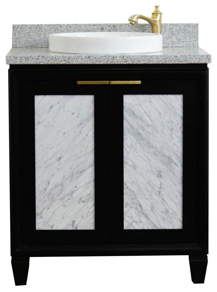 31" Single Sink Vanity, Black Finish With Gray Granite With Round Sink