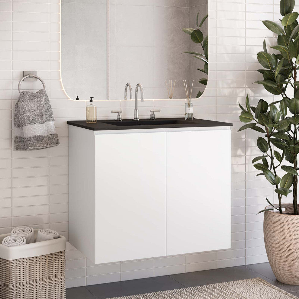 Bryn 30" Wall-Mount Bathroom Vanity, White Black