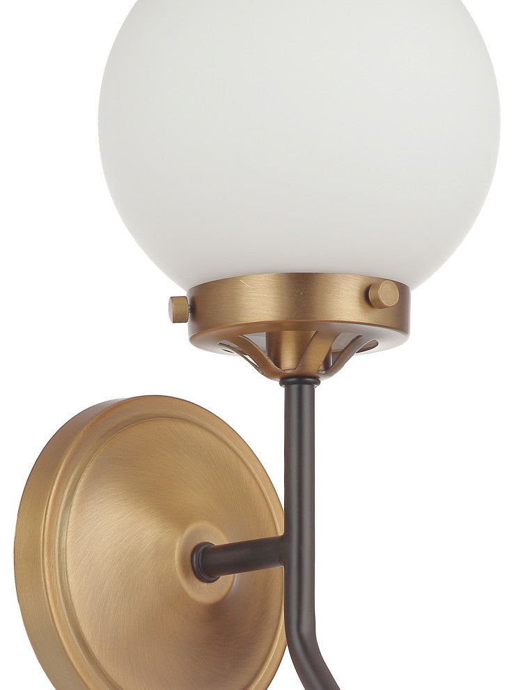 2- Light Bubble Glass Aged Brass and Black Armed Wall Sconce
