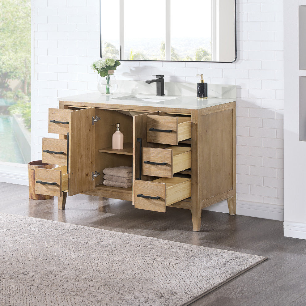 Laurel Bathroom Cabinet Vanity Base, Weathered Fir, 48", Without Mirror
