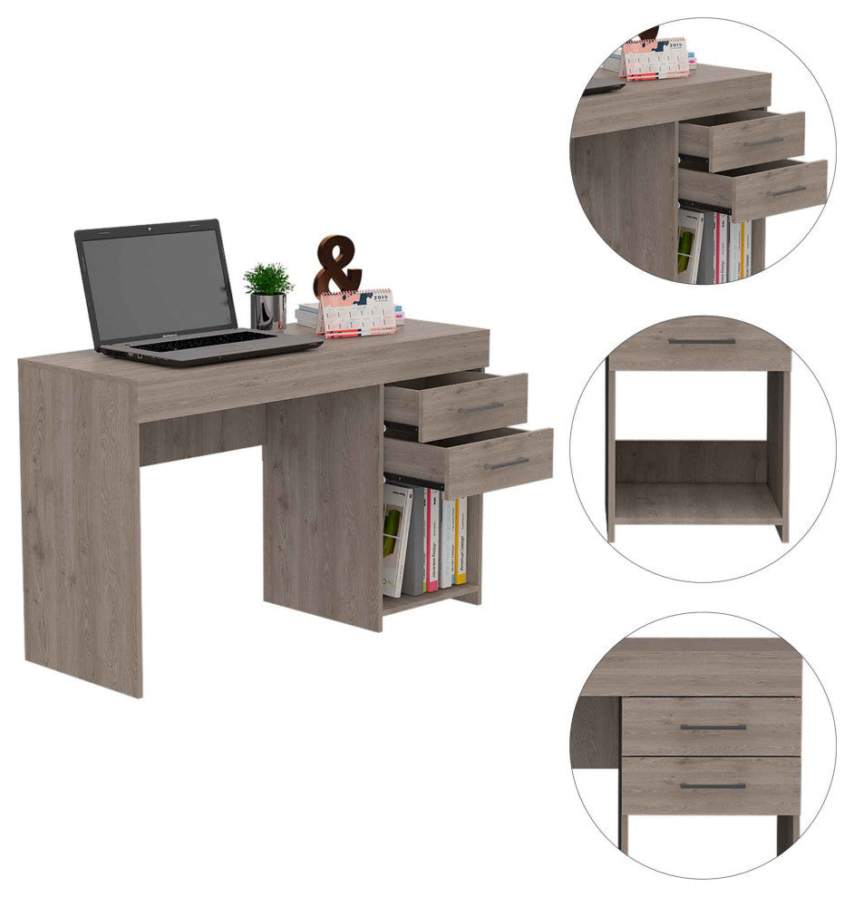 FM FURNITURE Austin Writing Computer Desk, Two Drawers,  One Cabinet