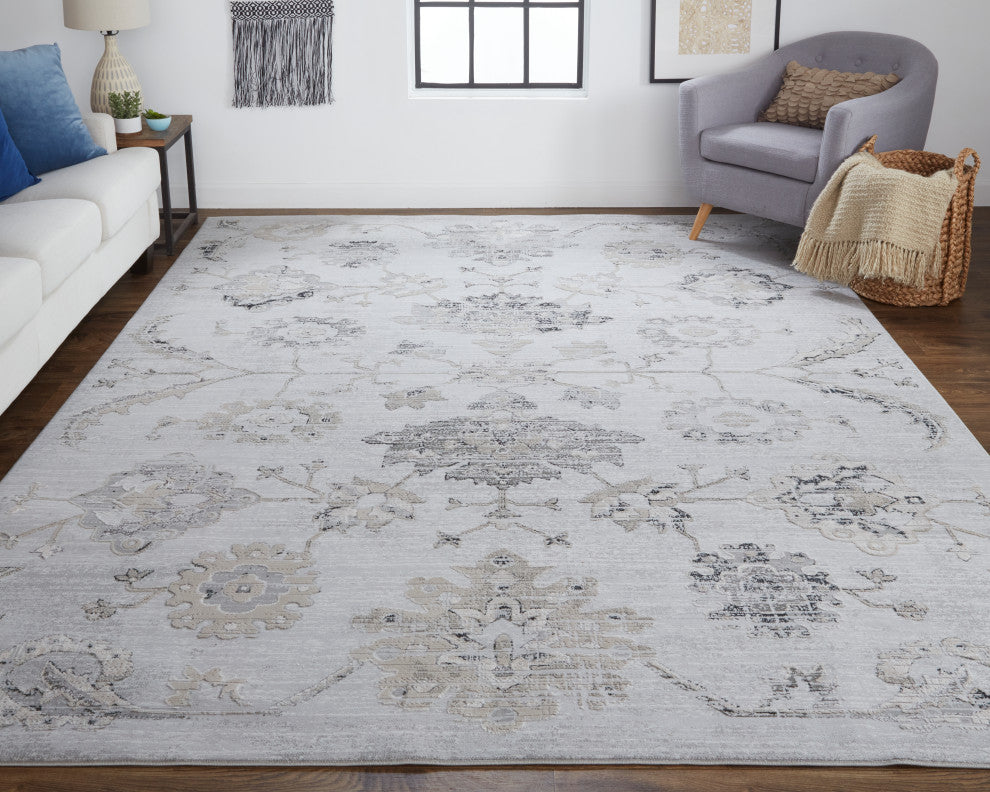 Weave & Wander Adana Metallic Rug,Silver Gray/Ivory, 12ft x 15ft Rug