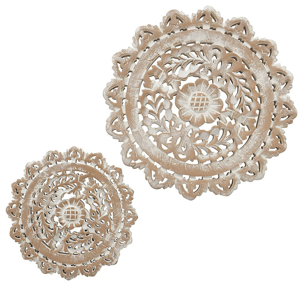 2 Piece Carved Mandala Wall Art Sculptures