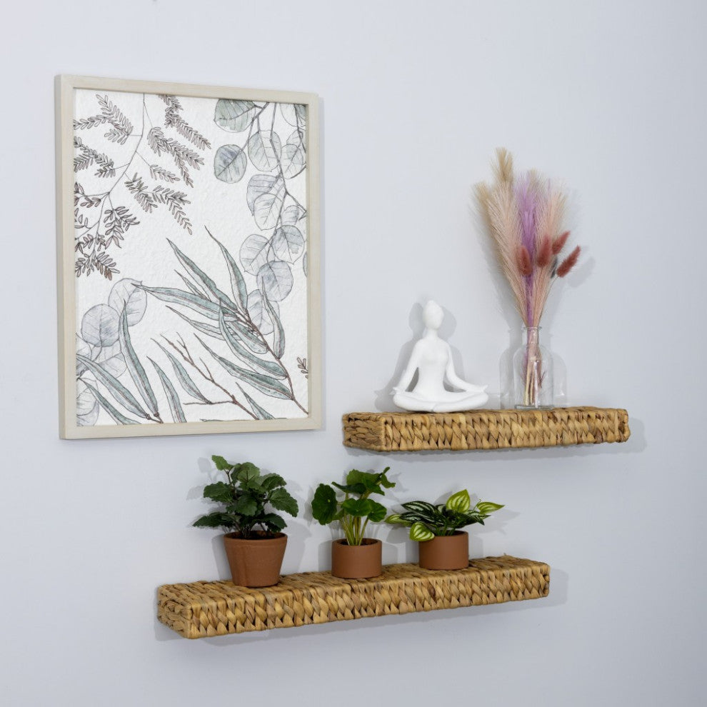 Set of Two Bohemian Rattan Floating Shelves