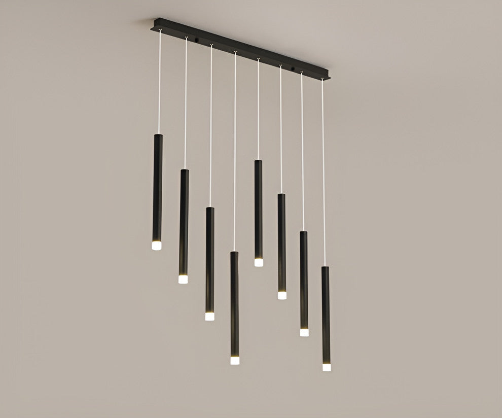 Burgdorf | Black Pendant Lamp in a Nordic Style for Kitchen, 8 Heads Black, Warm Light