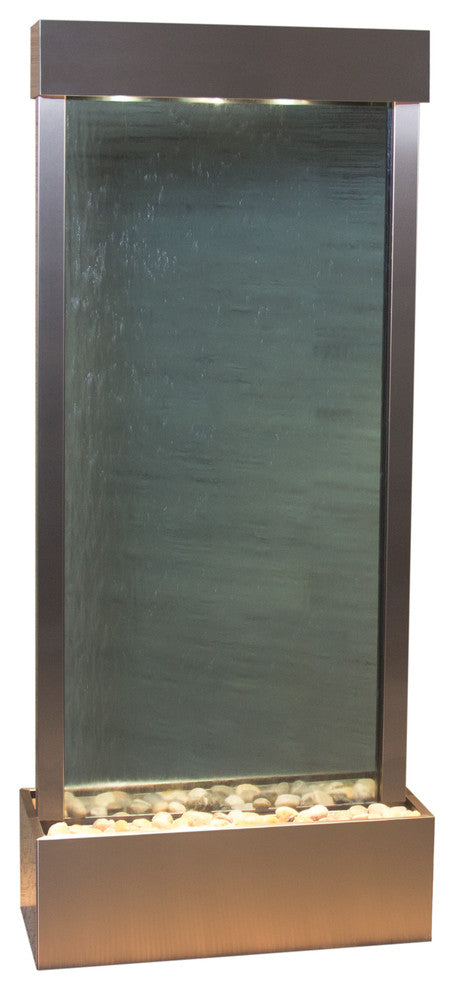 Harmony River Center Mount Water Fountain, Blue Glass, Stainless Steel, Lit Hood