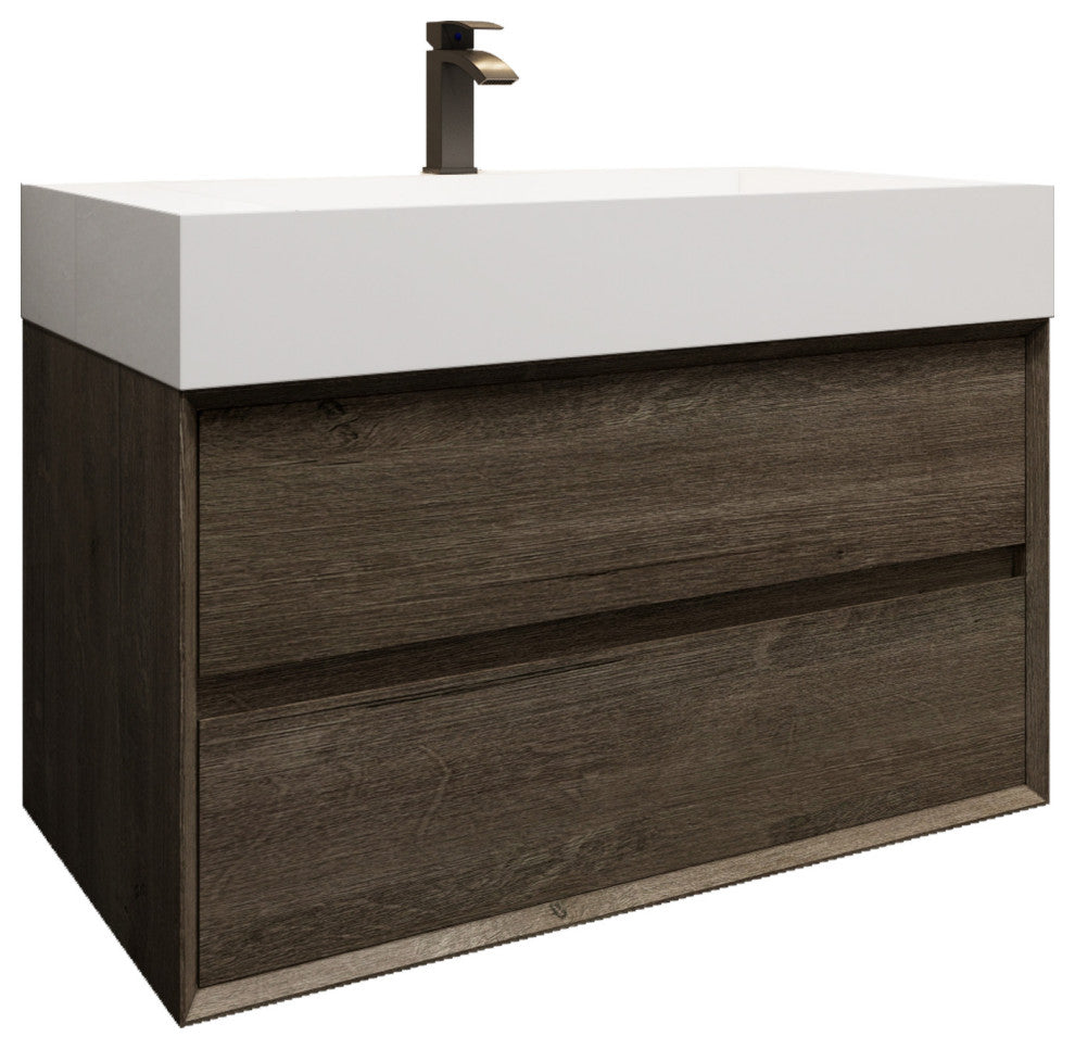 MAX 36" Floating Bath Vanity With Acrylic Sink, Gray Oak