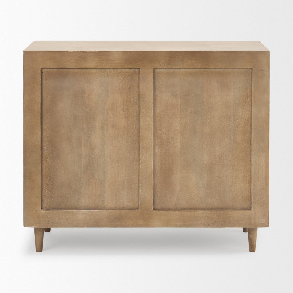 Tucker Light Brown Wood w/ Carved Arch Pattern 2 Door Accent Cabinet