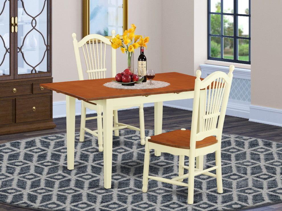 3 Pc Dinette Set -Dining Table And 2 Kitchen Dining Chairs, Buttermilk & Cherry