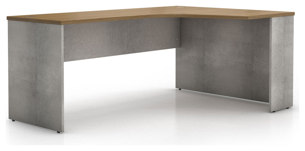 Broome Right-Facing Corner Desk, Weathered Concrete on Latte Walnut