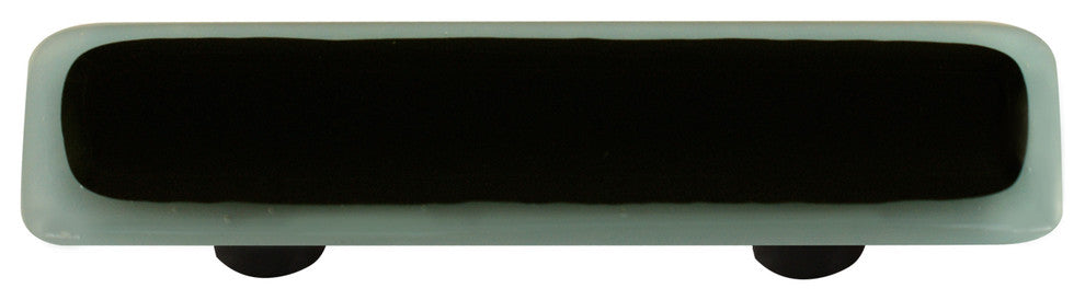 Art Glass Rectangle Bordered Pull, Black Post, Powder Blue Border Black