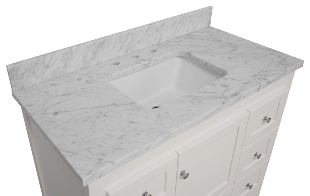 Abbey 42" Bathroom Vanity, White, Carrara Marble