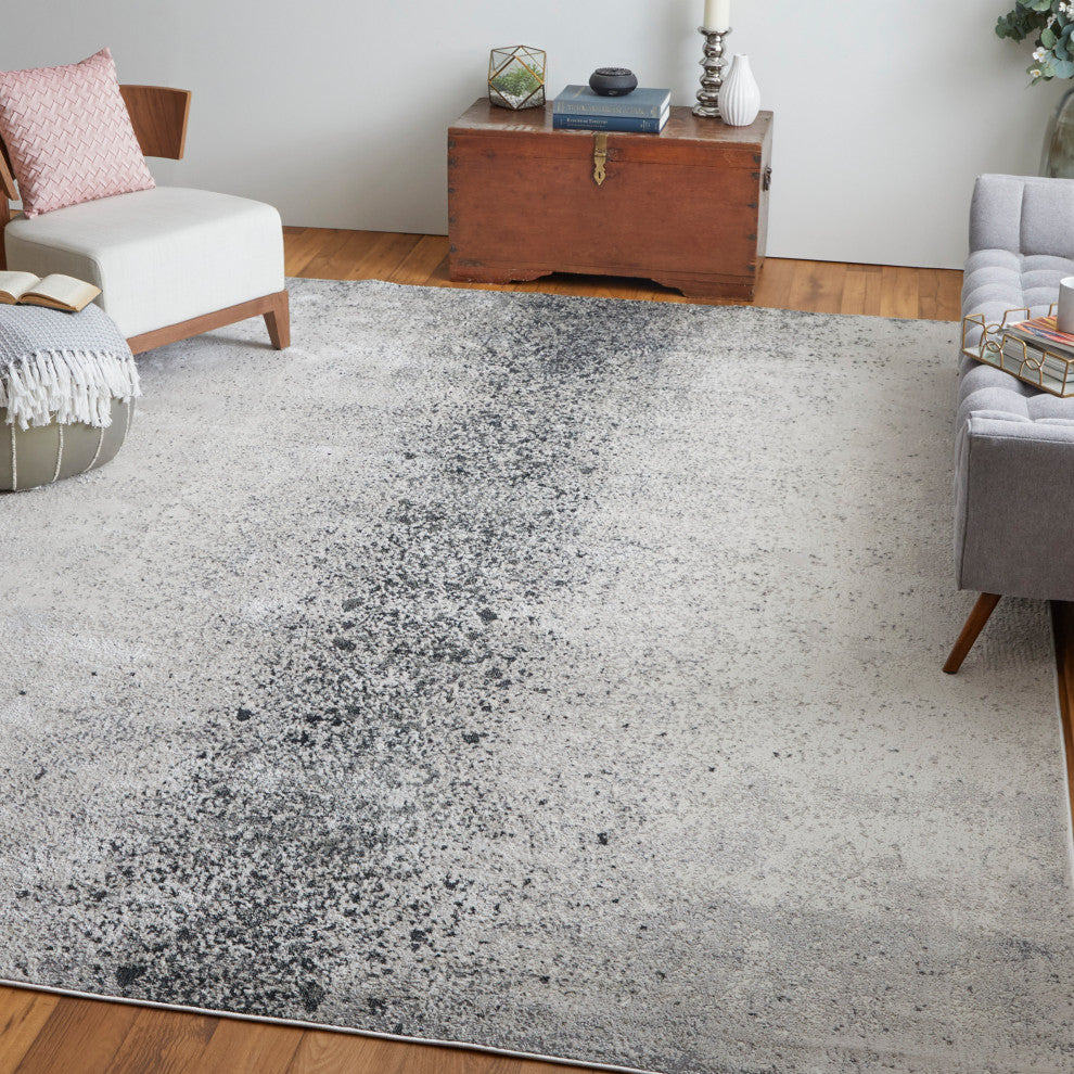 Oria Industrial Abstract Area Rug, Ivory/Gray/Black, 8'x10'