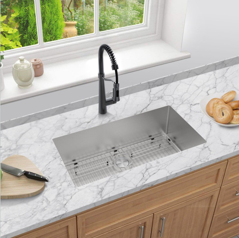 Transolid 32"x17" Rimless Single Bowl Kitchen Sink, Stainless