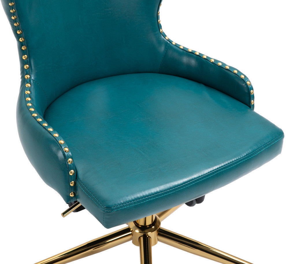 Hendrix Swivel and Adjustable Vegan Leather Office Chair, Blue, Rich Gold Base