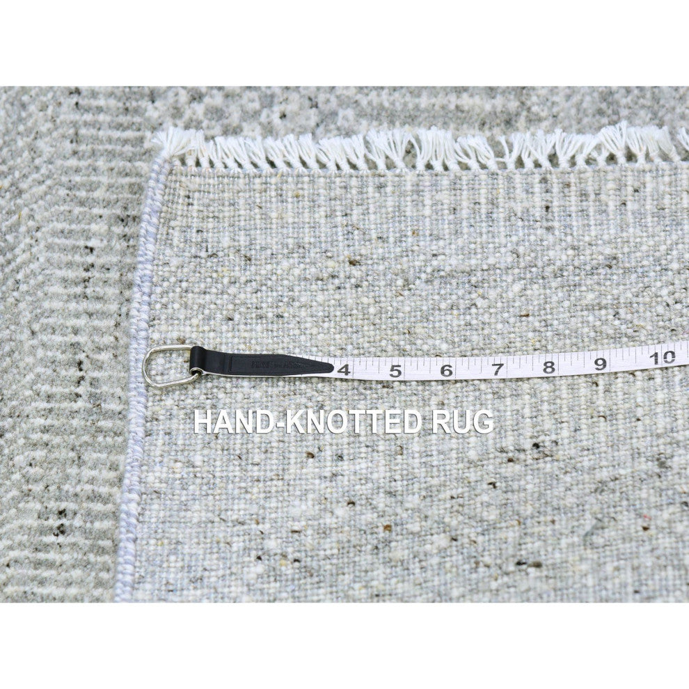 Gray Undyed Wool Hand Knotted Modern Grass Design Runner Rug 2'6"x10'2"