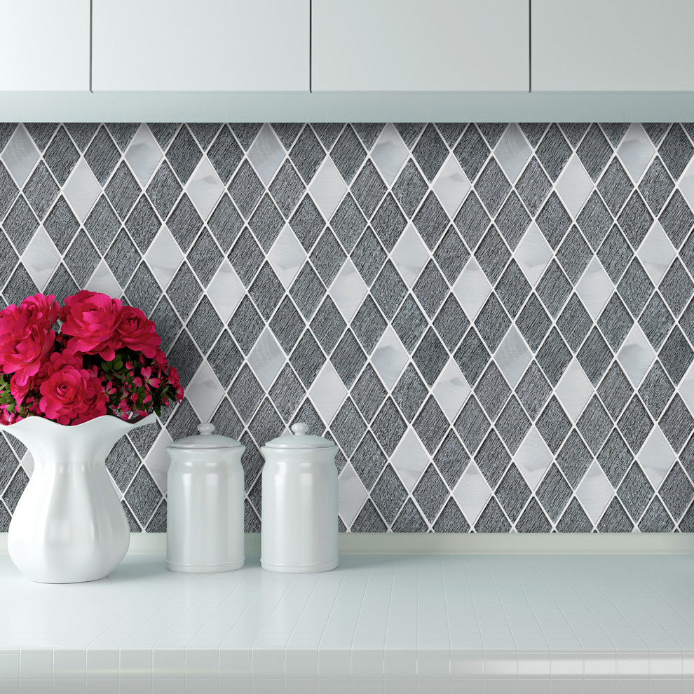 Ballagh 9.9"x12" Diamond Glass Mosaic Mix Wall Tile, Black, Box of 15