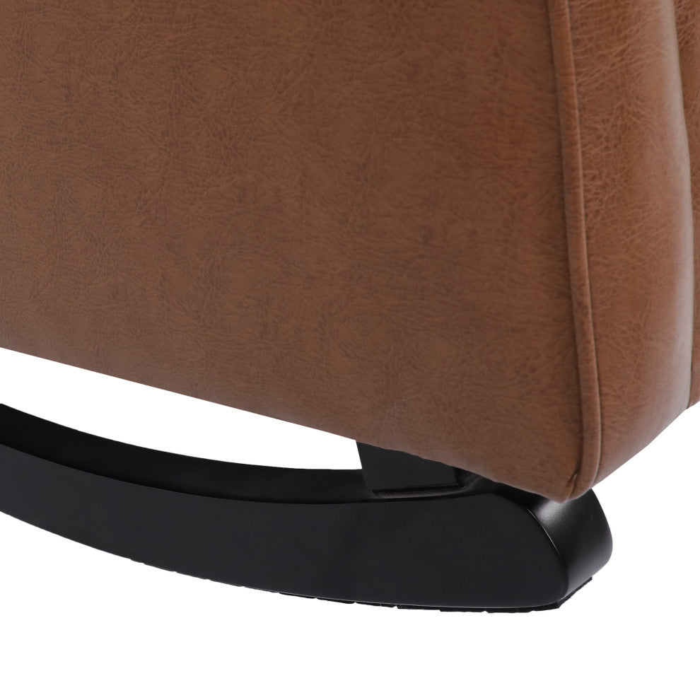 Amedou Faux Leather Tufted Wingback Rocking Chair, Cognac/Dark Brown