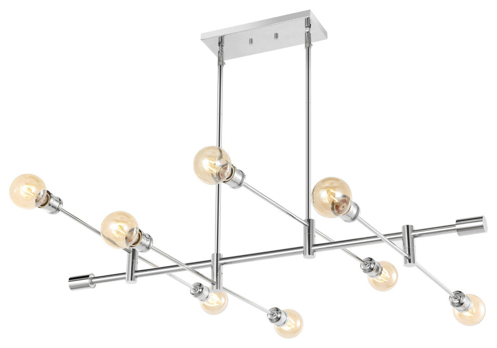 Atlas 6-Light Modern Vintage Iron Arm-Adjustable LED Chandelier, Chrome, 63"