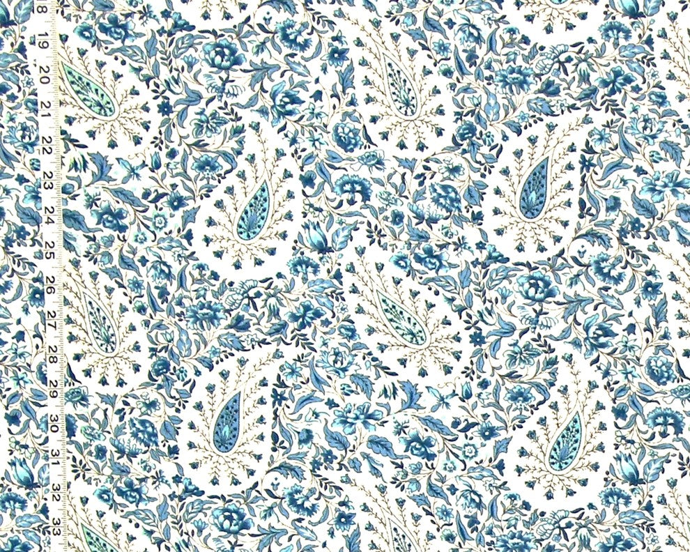 Delft Blue Paisley Floral Fabric, Sample