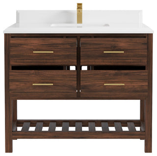Parker Teak 42" Single Sink Bath Vanity in Dark Walnut 1.5" White Quartz