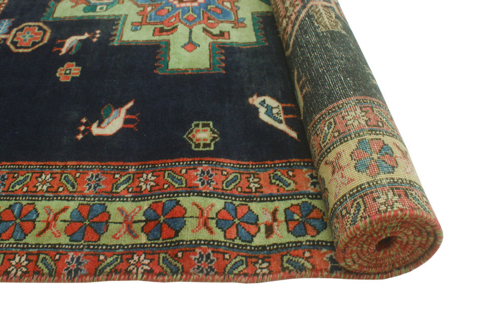 Fine Vintage Distressed Bradyn Navy/Rust Runner, 4'1x9'4