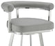 Nolagam Swivel Bar Stool, Brushed Stainless Steel With Light Gray Faux Leather