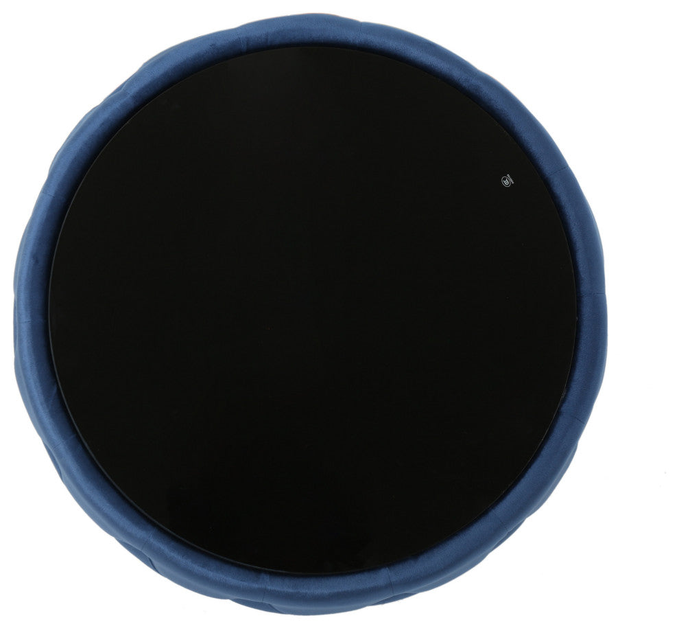 GDF Studio Ivy Glam Velvet and Tempered Glass Coffee Table Ottoman, Cobalt/Black