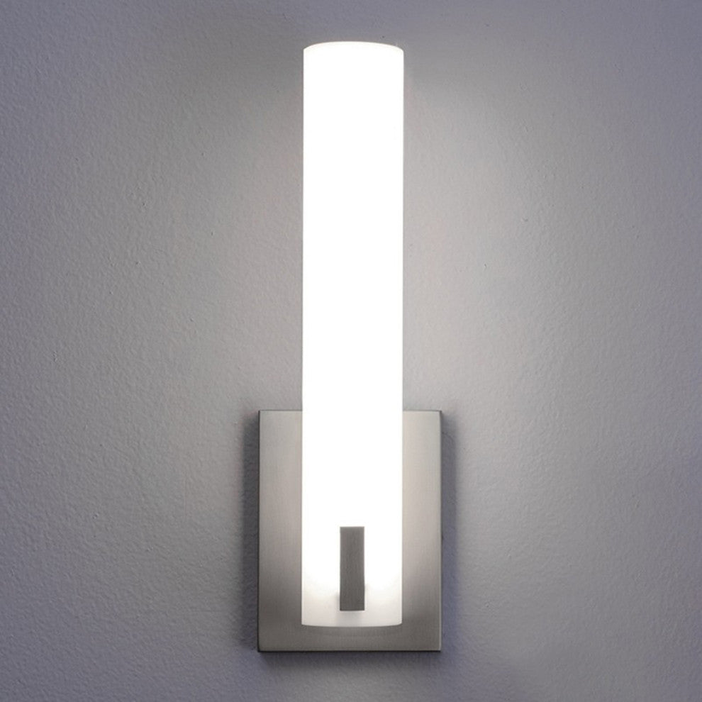 Bowen, Wall Sconce, Satin Nickel Finish, White Acrylic Shade