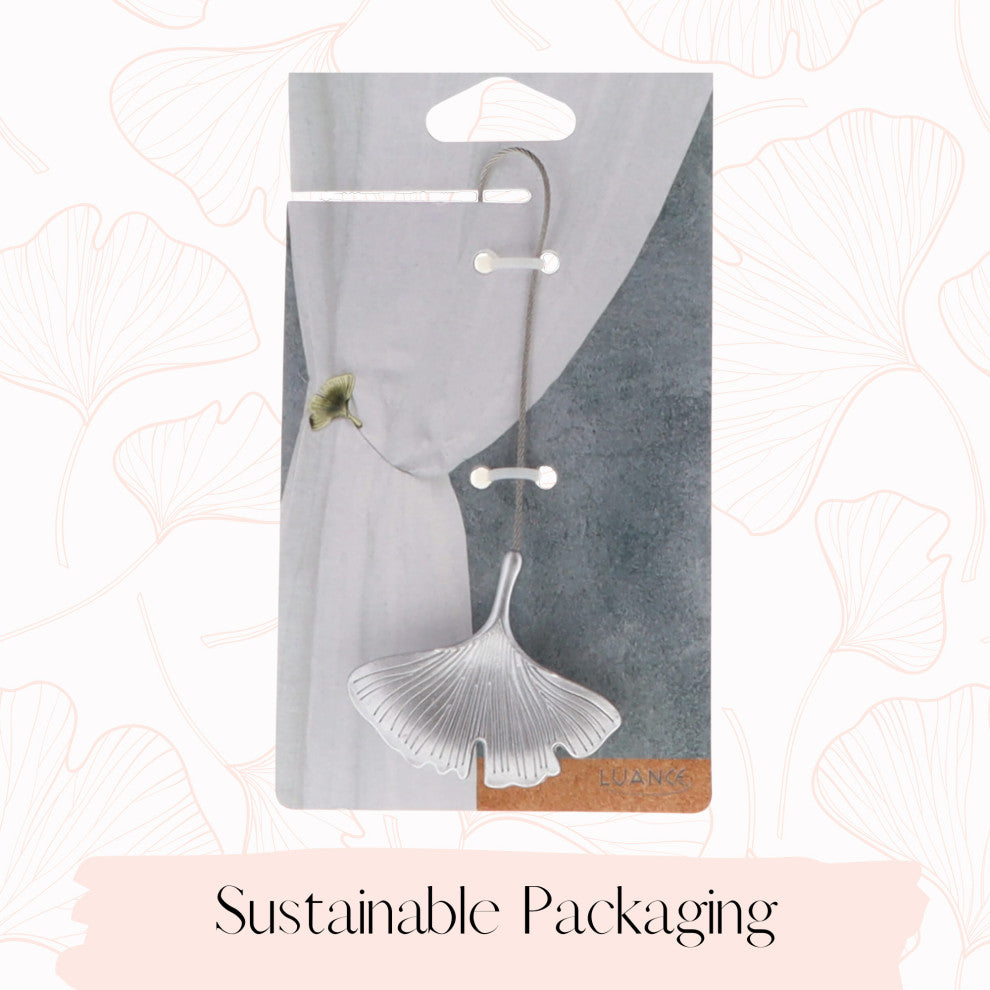 Magnetic Metal Curtain Tiebacks with Ginkgo Leaf Design "“ No Installation Needed, Silver, Pack of 1