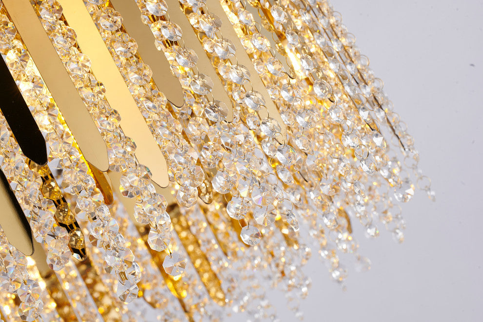 12-Light Gold Stianless Steel Chandelier With Clear Crystals