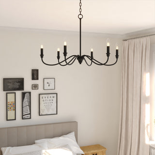 Annabelle 6-Light Farmhouse Chandelier Candelabra, Matte Black