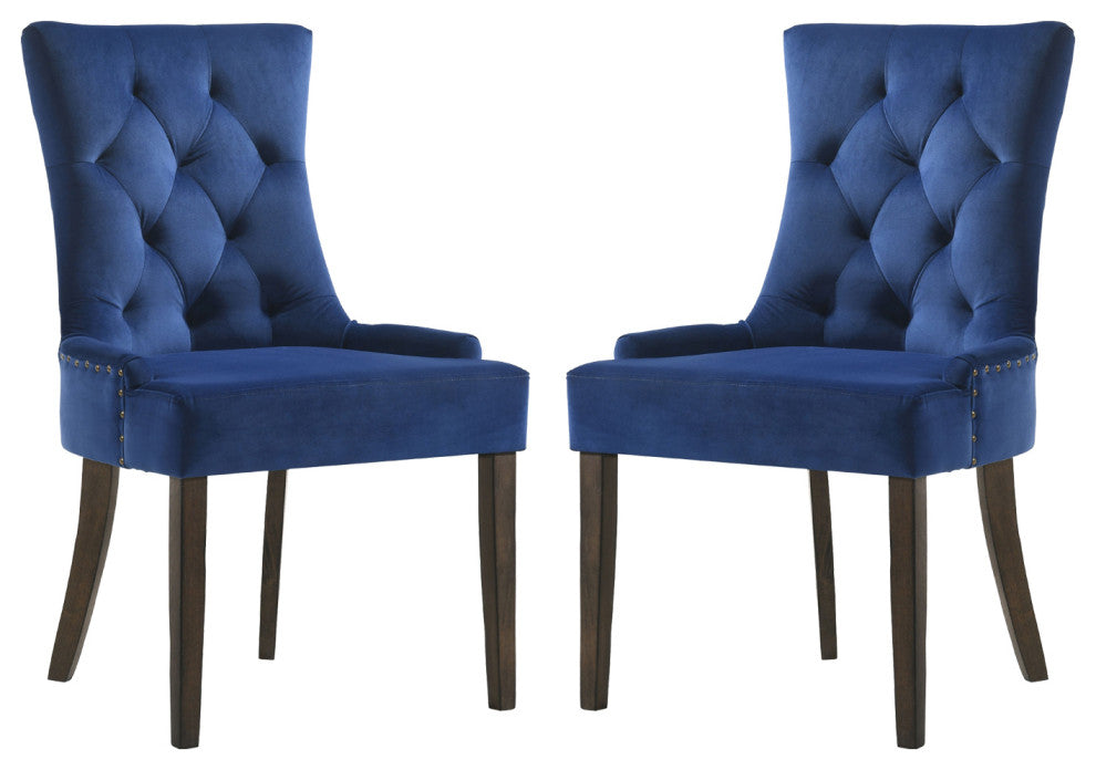 Set of 2 Blue Velvet Side Chair, Espresso Finish