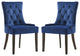 Set of 2 Blue Velvet Side Chair, Espresso Finish