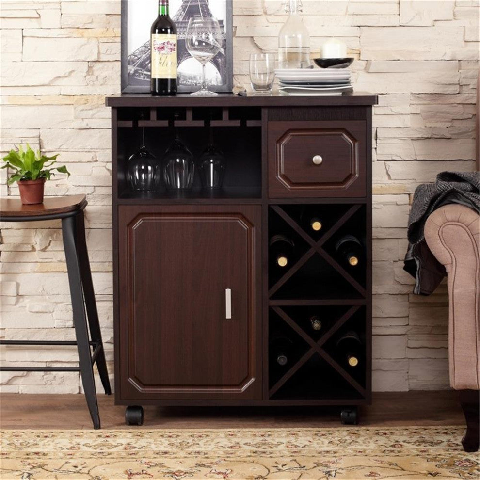 Furniture of America Odette Wood Wine Rack Kitchen Cart in Espresso