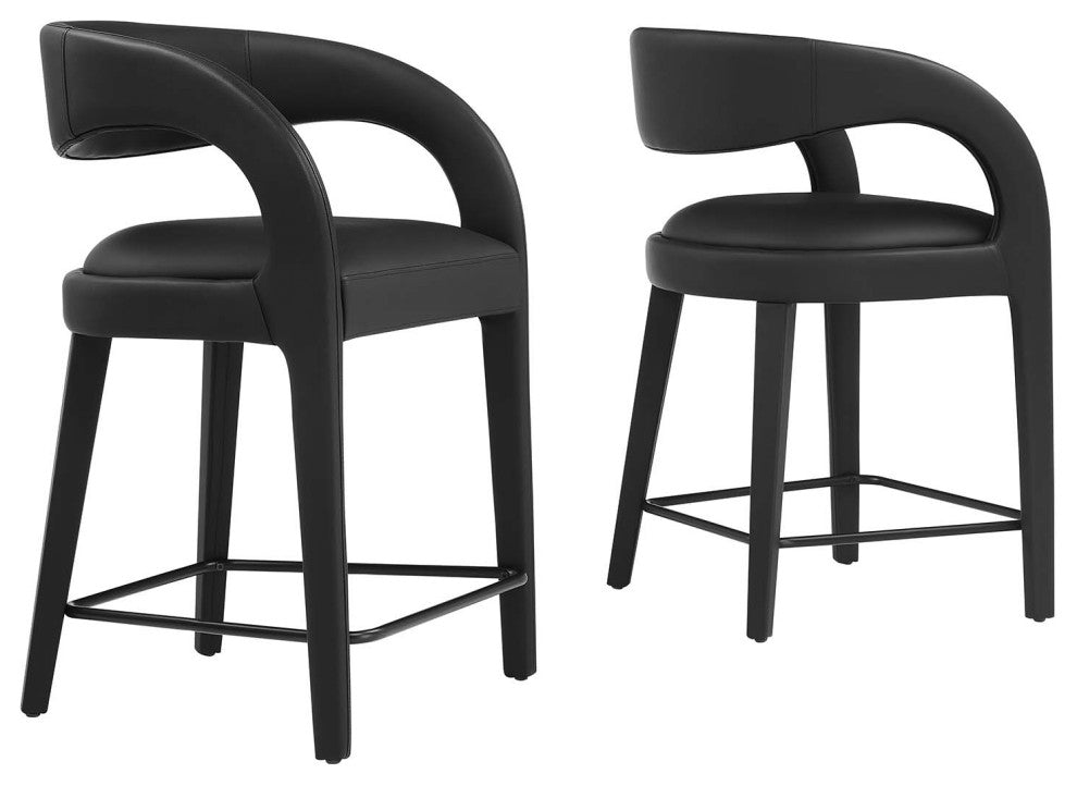 Pinnacle Vegan Leather Counter Stool Set of 2, Black Black