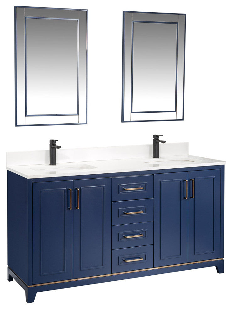 Albia Collection 60" Bathroom Vanity With Sink, Mirror, Countertop, Dark Blue