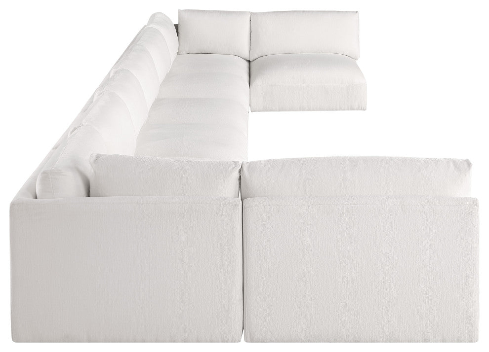 Ease Fabric Upholstered L-Shaped Modular Sectional, Cream, 8 Piece: 2 Corner, 6 Armless