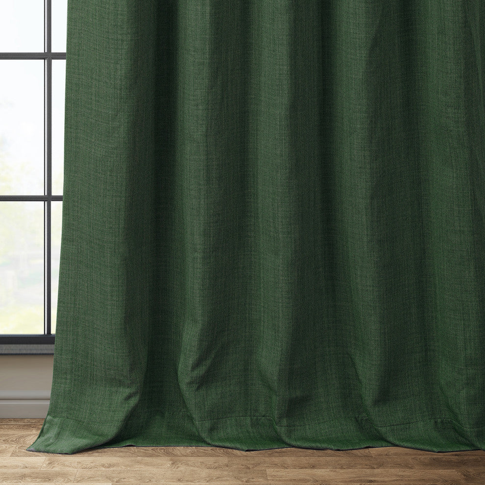 Faux Linen Darkening Curtain Single Panel, Key Green, 50"x84"
