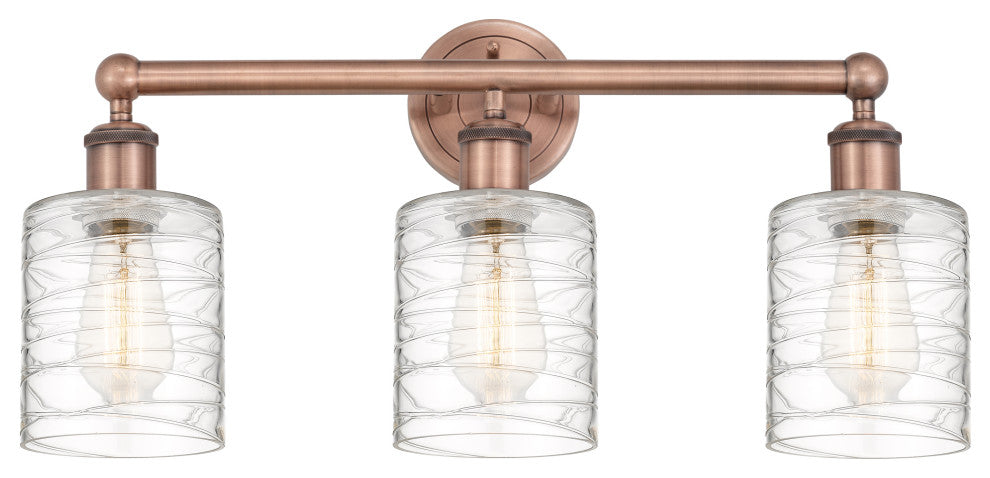 Edison Cobbleskill-3 Lt 23"Bath Vanity Lt-Antique Copper Finish-Deco Swirl Shade
