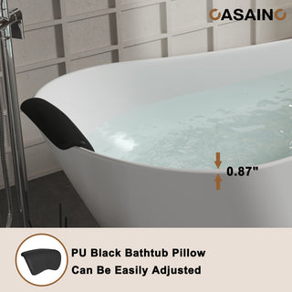 59in White Solid Surface Freestanding Soaking Bathtub with Drain, 59in