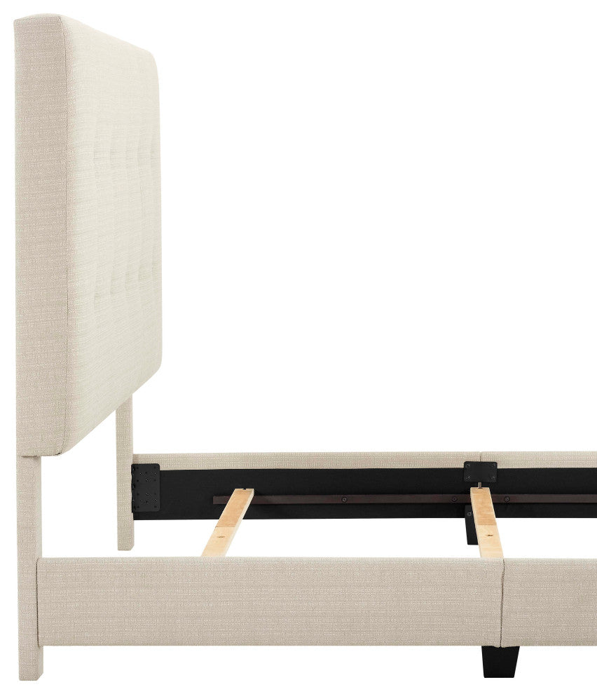 Legends Home Queen Size Beige Tufted Upholstered Platform Bed