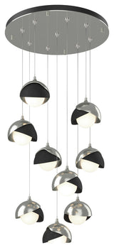 Brooklyn 9-Light  Round Pendant, Sterling, Black, Opal Glass, Standard Height